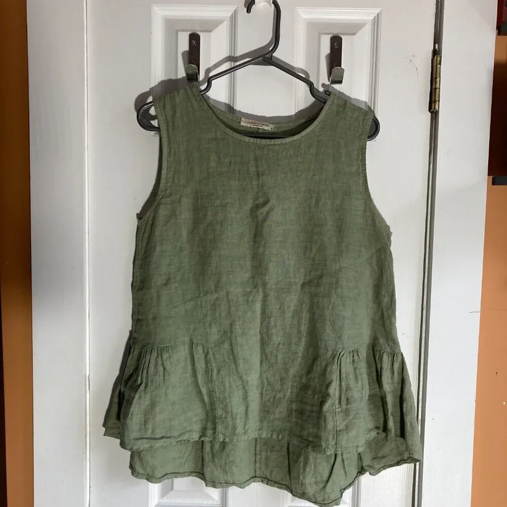 Francesca Bettini 100% Linen sleeveles top/ Green. Size small - Picture 4 of 9